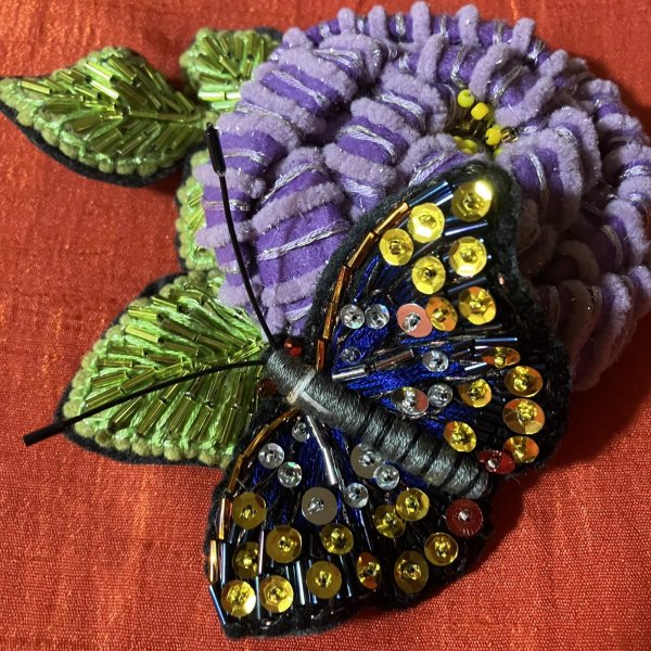 画像2: 布花のバラと蝶　紫 (2)